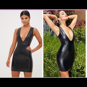 BRAND NEW!! Black Leather Plunge Dress